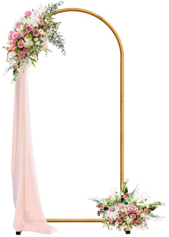 JEBUTU 2m Hochzeitsbogen Hintergrund Ständer, Metallbogen, Goldfarben, Hochzeitsbogen Gestell, Hochzeit Bogen Hintergrund Rahmen für Hochzeit, Geburtstag, Party Dekoration, Halloween (1x2m)