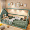 OOIILLEE Lit cabane Enfants 90x200, en Forme de Fenêtre, lit Montessori avec Barriere, lit au Sol avec sommier à Lattes, en Bois de pin, Vert