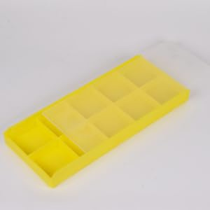 RVK TEC PRODUCTS - 20 Insertboxen gelb mit 10 Fächern (26x26x8 mm) – große stapelbare Sortierbox für Wendeschneidplatten – Außenmaß: 138x56x14,5 mm