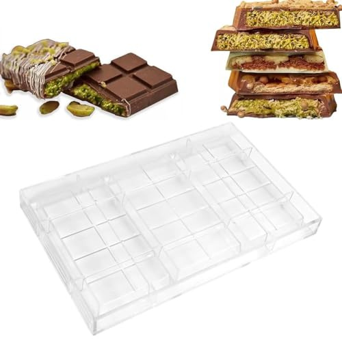 Polycarbonate Chocolate Molds For Dubai Chocolates Making, Professional 3-Cavity Bar Maker for Layered & Filled Chocolates - Easy Release for Dubai Bars Candy Energy Bar Maker Candy Mould Candy