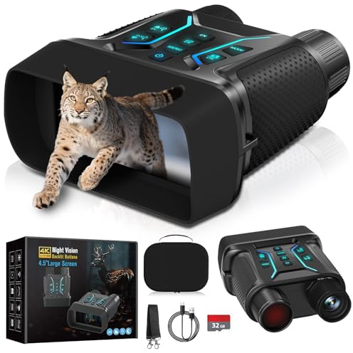 Nachtsichtgerät 4K 36MP, 8X Digitaler Zoom Fernglas mit 7-Stufiges Nachtsicht, 4.5“ HD-Display 4500mAh Wiederaufladbares Infrarot Fernglas Nachtsichtgeräte für Camping mit 32GB TF Karte