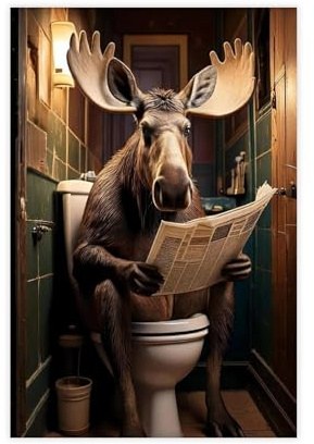 Elch auf Toilette, Leinwand-Poster, Wandkunst, Dekordruck, Bild Gemälde für Wohnzimmer, Schlafzimmer, Dekoration, 30 x 45 cm
