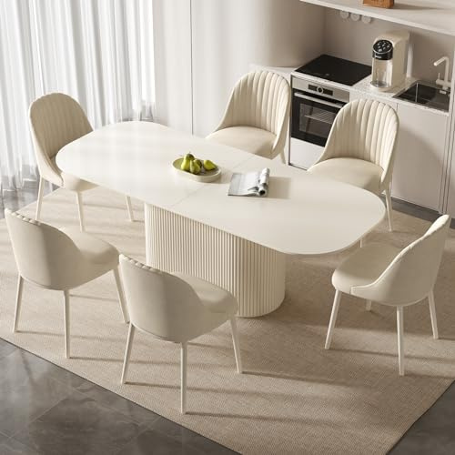 Modernes Esstisch Set mit 6 Stühlen, Weiß Essgruppe im Skandinavischen Design, Platzsparend und Pflegeleicht, Esszimmertisch für Küche & Wohnzimmer, Stabil & Stilvoll (1 Esstisch 6 Stühle, 220 cm)