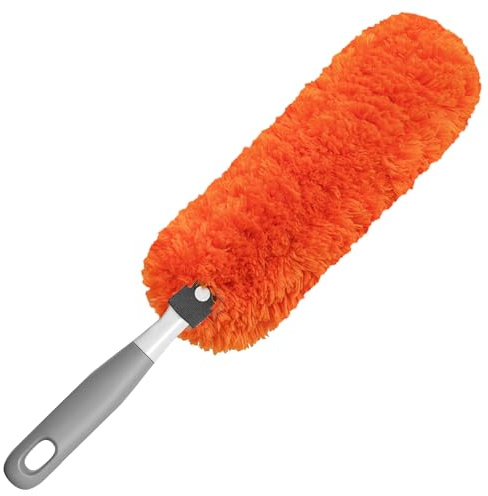 TidyBliss Microfiber Duster for Cleaning, Washable & Reusable Handheld Dust Cleaner Tool, Lint-Free Dusting Wand for Home, Office, Car, Furniture, Blinds, Keyboard, Cobweb Removal (Orange)