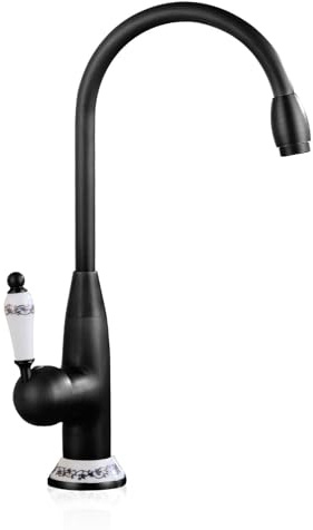 WQPMNYG Robinet de Cuisine Vintage en Laiton Noir, mitigeur d'évier à poignée Unique, Bec pivotant, 1 Trou, Style rétro, pour la Maison et Le Restaurant.