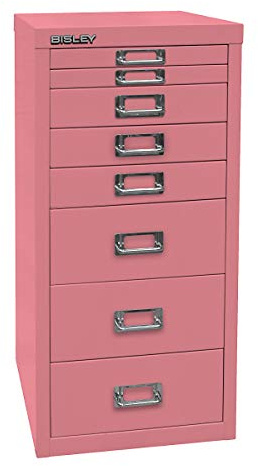 BISLEY MultiDrawer, 29er Serie, DIN A4, 8 Schubladen, Metall, 601 Pink, 38 x 27.9 x 59 cm