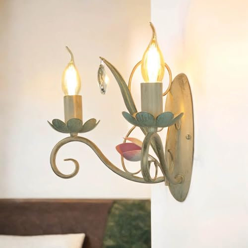 Licht-Erlebnisse Verspielte Wandleuchte in Weiß Rosa Floraler Stil 2x E14 bis zu 60 Watt 230V aus Metall & Glas Flur Wohnzimmer Esszimmer Lampen Leuchte Wandlampe innen