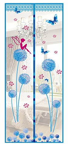 uminilife Upgrade Encryption 4 Colors Magnet Mosquito Net Curtains Tulle Window Door Screen Magnetic Moustiquaire Porte Dandelion pattern (Blue)