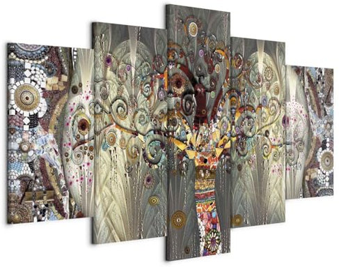 B&D XXL - Wandbilder XXL Gustav Klimt Baum des Lebens 225x112cm 5 tlg - Wand Deko Leinwand Bilder Groß Wanddeko Wohnzimmer Schlafzimmer Kunstdrucke - Baum Abstrakt l-A-0005-b-n