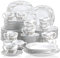 VEWEET 'Serena' 60-Piece Dinner Set Ivory White Porcelain China Irregular Patterns Dinnerware Set of Cups and Saucers, Dessert Plates, Soup Plates, Dinner Plates Service for 12