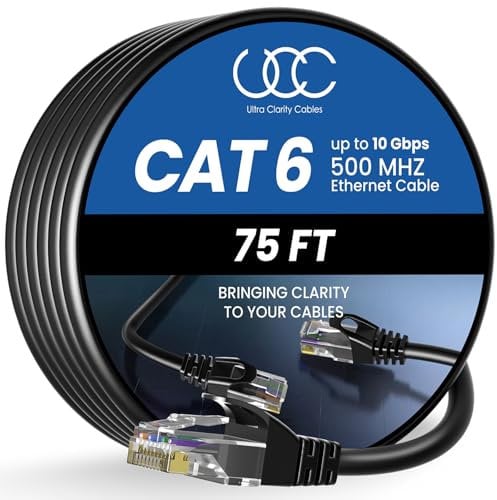Ultra Clarity Cables Lan Kabel 23 Meter, Netzwerkkabel mit 10 Gbps Schwindigkeit, Ethernet Kabel für Gerät mit RJ45-Port, Switches, Router, Modems, 75 Fuß, Schwarz