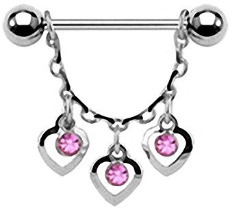 Piersando Brustwarzen Piercing Intimpiercing Nippelpiercing Brust Nippel Intim Brustwarzenpiercing Barbell mit Herz Ketten Anhänger Silber Pink