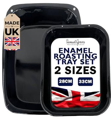 Samuel Groves Vitreous Enamel Roasting Tin Set 28cm & 33cm, UK Made, Roasting Tin, Roasting Tins, Baking Tray Set, Roasting Tray, Turkey Roasting Tray, Roasters (28cm & 33cm Set)