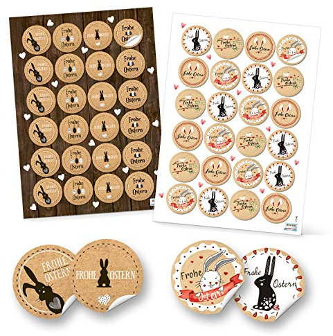 Logbuch-Verlag Ostersticker Set 96 Frohe Ostern Aufkleber rund Ø 4 cm Osteraufkleber für Ostergeschenke braun schwarz weiß