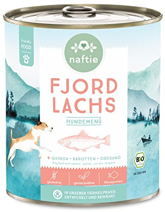 naftie Bio Fjord Lachs Hundefutter Nassfutter glutenfrei - 800g | Friendly Food für Hunde, Menü mit Lachs & Quinoa, regional, purinarm