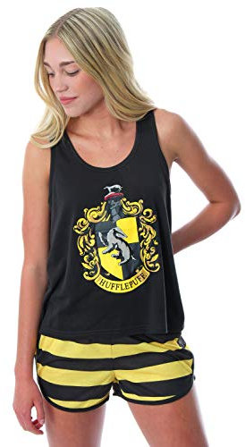 Harry Potter Damen-Pyjama-Set mit Hogwarts-Hauswappen, Racerback-Tank- und Shorts, Hufflepuff, Large