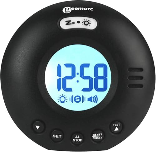 Geemarc Wecker mit Vibration, tragbar, mit lautem Klingelton von 75 dB, leuchtendem Blitz und integriertem Vibrationsalarm für Hörgeschädigte und Dicke Schläfer – der Wake 'n' Shake Voyager von