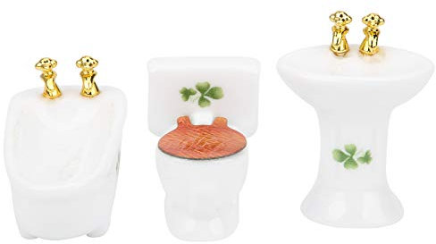 1:24 Miniatur-Puppenmöbel, 3-teiliges simuliertes Miniatur-Badezimmerset Keramik-Badewanne WC-Waschbecken-Kit für Puppenhaus Spielzeug Home Decoration Scene Shooting(Blatt)