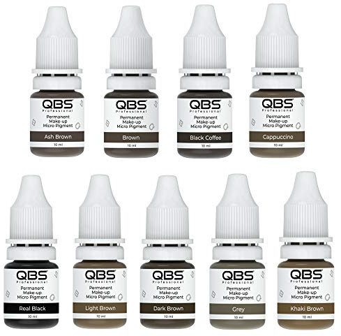 QBS Microblading Pigmente für Augenbrauen, 10 ml, Maschinen- und Handanwendung, 9 Farben zur Auswahl, SPMU-Produkte (komplettes Set (9 Farben))