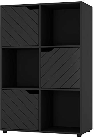URBNLIVING Black Wooden Cube Bookcase With Line Doors Display Shelf Storage Shelving Cupboard Modern (Black Door, 2x3 Cube (6 Cube))