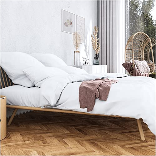 Wolkenfeld Mako-Satin Bettwäsche 200x220 weiß - 100% Baumwolle - Traumhaft weiche Bettwäsche-Sets - 1x Bettbezug 200x220cm + 2X Kissenbezug 80x80