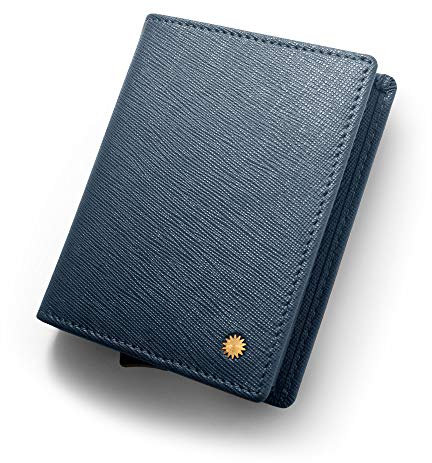 Revelot Kartenetui / Echtleder mit RFID-Blockierung / W1, Blue Saffiano, 103mm x 85mm x 18mm, Modern