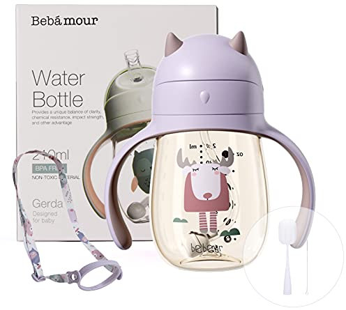 Bebamour Sippy Cup - Vaso con popote antiderrames para niños pequeños, botella de agua a prueba de derrames para niños, sin BPA, PPSU, 210 ml, morado