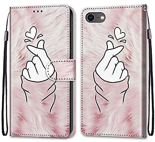nancencen Kompatibel mit iPhone 7 / iPhone 8 / iPhone SE 2020 Handyhülle, Flip Cover Schutzhülle (Anti-Fall) Kartenschlitz Portemonnaie Stil - Rosa Weiß