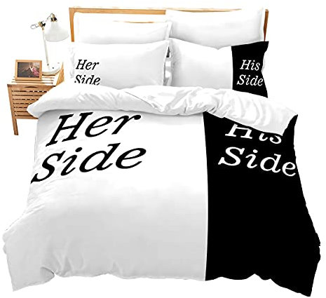 Loussiesd Her Side His Side Bettwäsche 135x200cm Weiß Schwarz Paare Bettwäsche Set für Frauen Frauen Liebhaber Mikrofaser Bettbezug Set Weißh Atmungsaktiv Bettwäsche Zimmerdekoration Reißverschluss