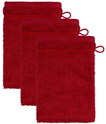 Frottana Lot de 3 Gants de Toilette Pearl 15 x 20 cm 100% Coton Rubis