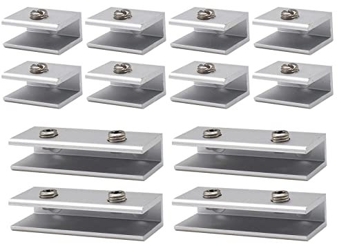 Srup 12 Pezzi Quadrata Forma Supporto Vetro Regolabile, Staffa Reggimensola in Vetro Regolabile, Mensole in Vetro Di Alluminio Clip di Vetro, per Vetro Spesso 6-8 Mm, per Mensola da Bagno(Con Viti)