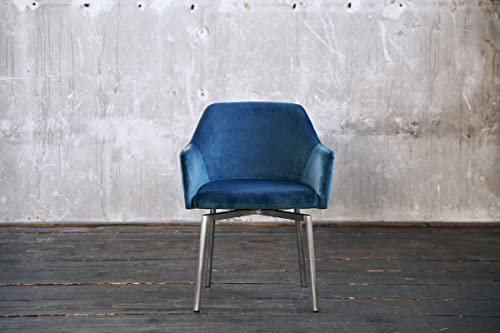 KAWOLA Stuhl LOUI Esszimmerstuhl, Wohnzimmerstuhl, Design Stuhl, Armlehnstuhl, Drehstuhl, samt Velvet Petrol Füße Silber