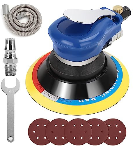XJYMCOM Orbital Sander 6 Dual Action Palm Sander with Speed Regulation Self Vaccum Air Sander with 6 Sandpaper Vacuum Hose Dust Bag for Wood Metal Auto