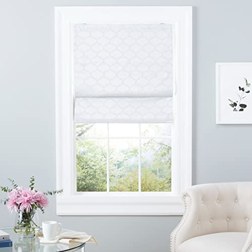 Exclusive Home Montague Trellis Total Blackout Roman Shade, 27x64, White