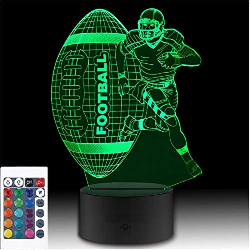 SUPERRUIDALONG 3D American Football Fernbedienung 16 Farben Nachtlichter Illusion Acryl LED Tisch Nachttisch Lampe Kinder Schlafzimmer Schreibtisch Dekor Geburtstag Geschenke Spielzeug für Kinder