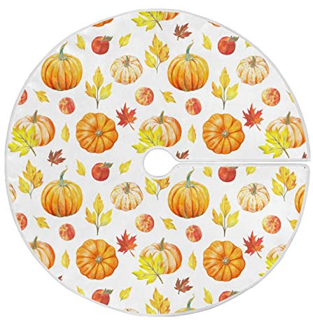 Autumn Fall Christmas Tree Skirt 36 In Leaves Pumpkins Apples Christmas Xmas Tree Skirts Seasonal Tree Skirt Stand Mat Holiday Party Garden Tree Skirts for Fall Autumn Indoor Outdoor Home Office