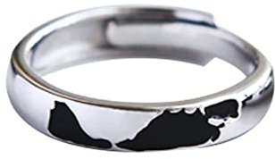 Trauringe Frauen, Ring 925 Silber mit Silber Schwarz Weltkarte Paar Verstellbare Band Schmuck Geschenk