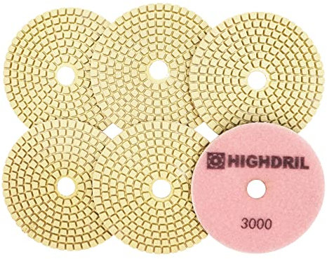 Nasse Diamant Polierscheibe - HIGHDRIL 6 Stück 100MM #3000 diamant schleifpad für Granit, Marmor, Keramik, Kunststein Schleifblock auf Schleifer oder Polierer verwendet