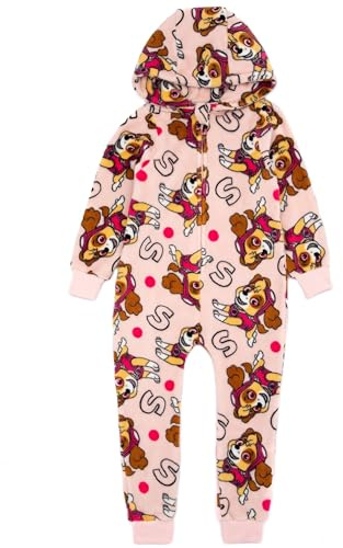 Paw Patrol Girls Onesie | Kids Childrens Helicopter Pilot Skye Rescue Pup Pink All In One Pyjamas | Polka Dot Hooded Fluffy Fleece With Zip