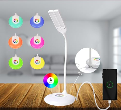 ONEGlobal MASLED Double-Head Rechargeable Desk Lamp with RGB Night Light | LED Table Lamp with Touch Controls, Dimming, Gooseneck, USB Charging