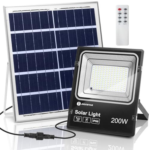 Aigostar - Projecteur solaire LED d’extérieur avec panneau solaire,200W. Projecteur ultra lumineux avec protection IP66.Lampe solaire extérieure pour jardins, portes, cours, garages, etc.