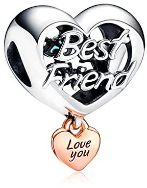 Annmors Charm Anhänger Love Best Friends 925 Sterling Silver Pendant Dangle Beads für Europäische Armbänder und Halsketten Valentine's Day Mother's Day Gifts für Mädchen