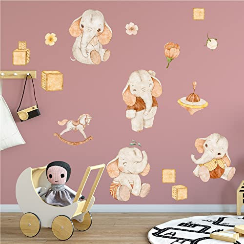 Sunnywall Wandsticker Elefant - Wandtattoo Kinderzimmer Baby Wandaufkleber - A4 Sets