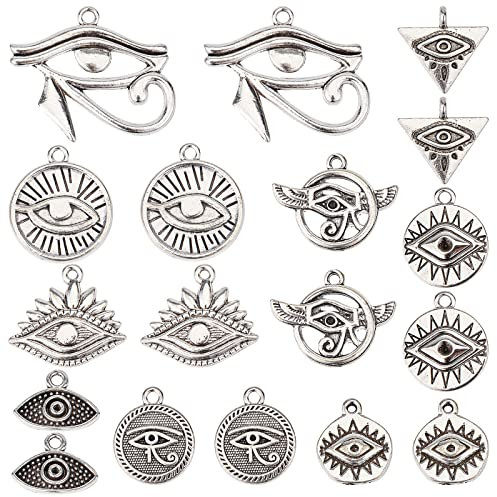 SUNNYCLUE 1 Box 72Pcs Egyptian Charms Tibetan Style Eye of Horus Charms Flat Round Evil Eye Triangle Eye Charm Eye of Ra Re Alloy Charms for jewellery Making Charm Necklace Bracelet Earrings DIY Craft