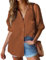 Hotouch Chemisier Femme Élégante Chemise à Manches Longues Chemise Boutonnée Décontractée Col en V Décontractée Chemisier Marron M