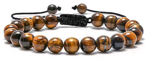 TINGN Tigerauge Lavastein Armband für Herren - Stressabbau und Angstlinderung - Geschenk für Vater, Opa und Großvater
