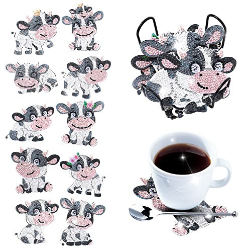 Starnearby Broderie Diamant sous Verre Bricolage Dessous de Verre Diamant Painting sous Tasse en Bois Anti-dérapant Peinture Diamant sous Verre Tapis de Tasse sous Tasse avec Support