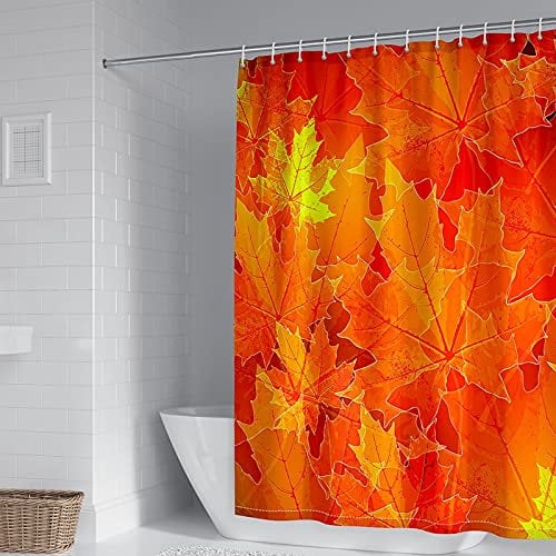 BCughia Duschvorhang 180x180 cm, Duschrollo für Badewanne Ahornblattmuster mit Pflanzenmotiv Orange Orange Shower Curtain Set 72 Wx72 H