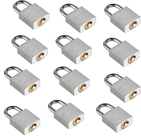 Guliffen Aluminiumschlösser mit Schlüsseln, klein, 1,9 cm Körperbreite, Mini-Schlösser mit gleichem Schlüssel für Aktentasche, Kiste, Schließfächer, Gepäck, Rucksack, 12er-Pack