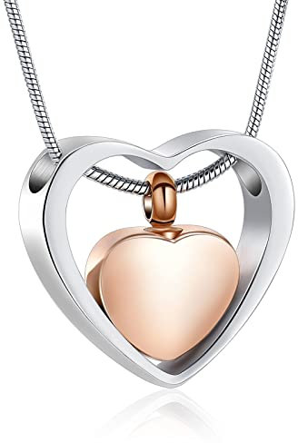 VCCWYQK Heart in Heart Kremation Anhänger Memorial Asche Halskette Schmuck Urne Halsketten für Asche für Frauen Männer (B)
